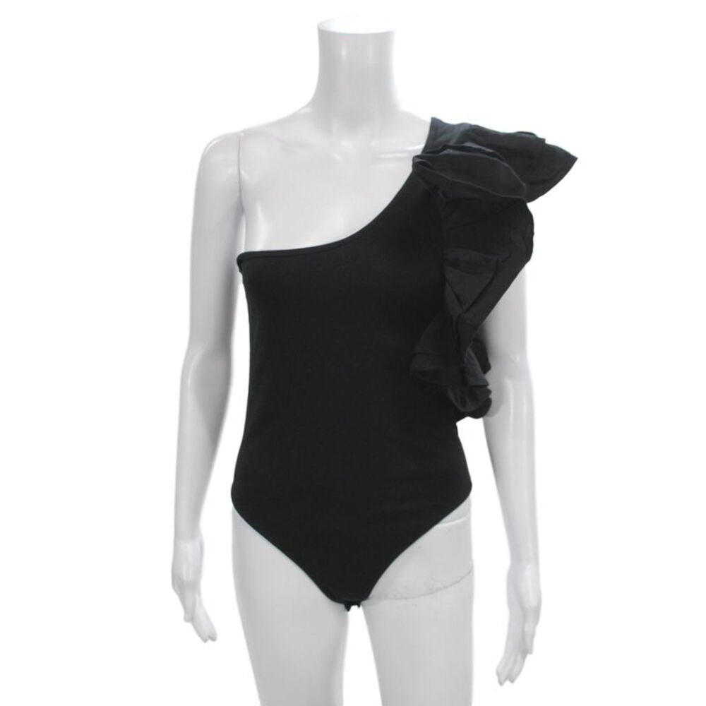 Zara Womens One Shoulder One Piece Bodysuit Black Cotton Sleeveless Size M
